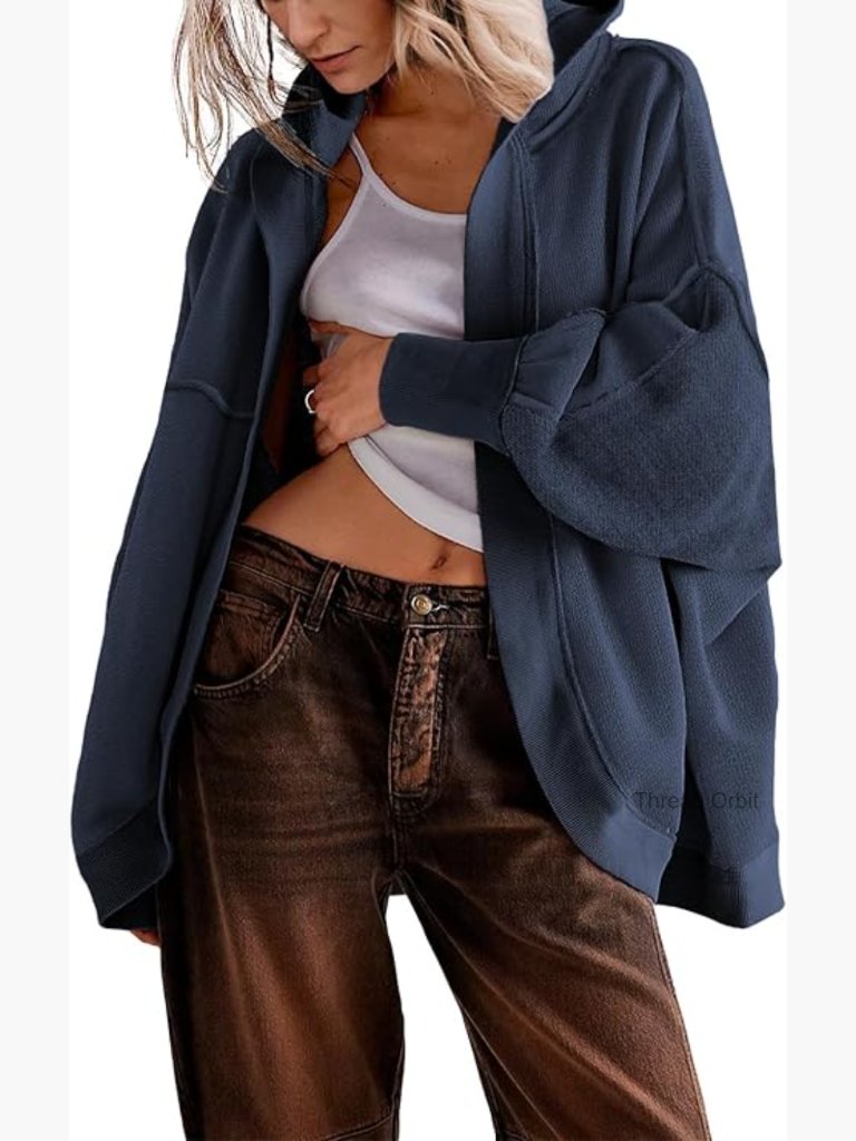 Oversized Drop Shoulder Cardigan Hoodie Sweatshirt Casual Loose Fit